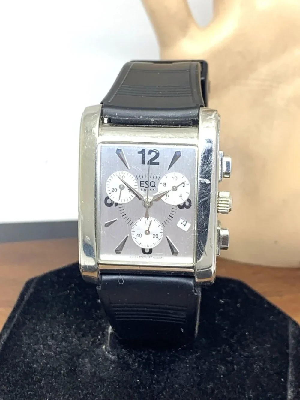 ESQ by Movado Men's Watch Swiss Chronograph Silver Dial Black Rubber Strap 30mm